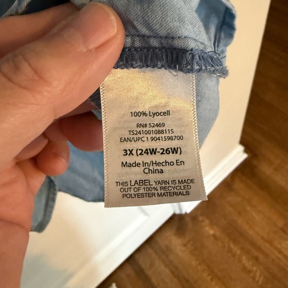 Terra & Sky Size 3X Light Blue Button Down Lyocell Shirt - Picture 5 of 5